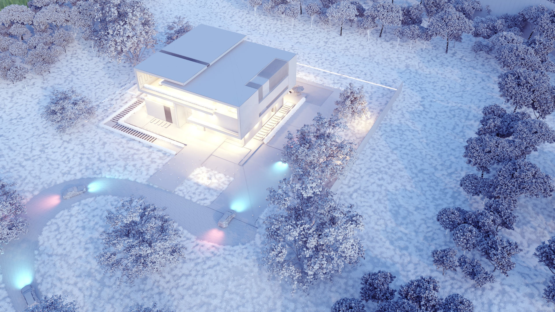 Luxurious Modern Folding Architecture Villa furnished corona 3d 3D model_7