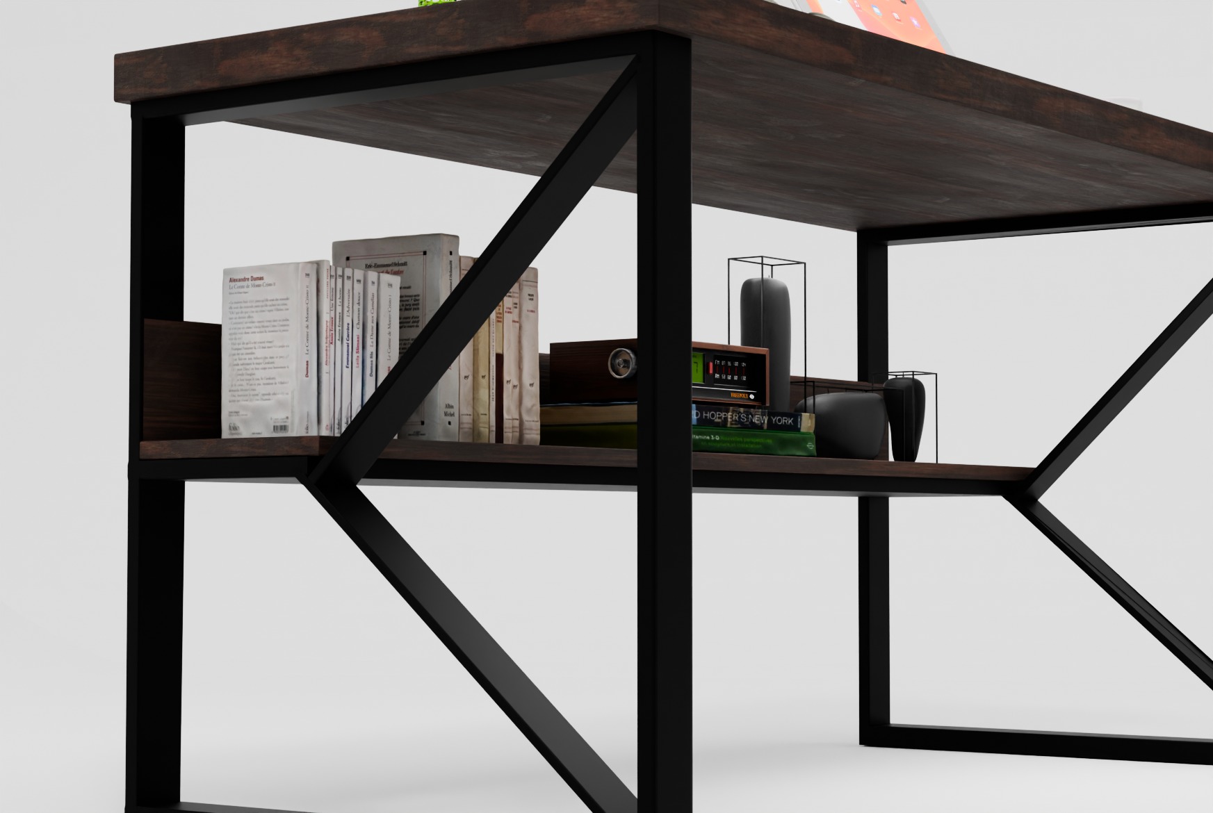 Modern Work Desk with Shelf 3D model_2
