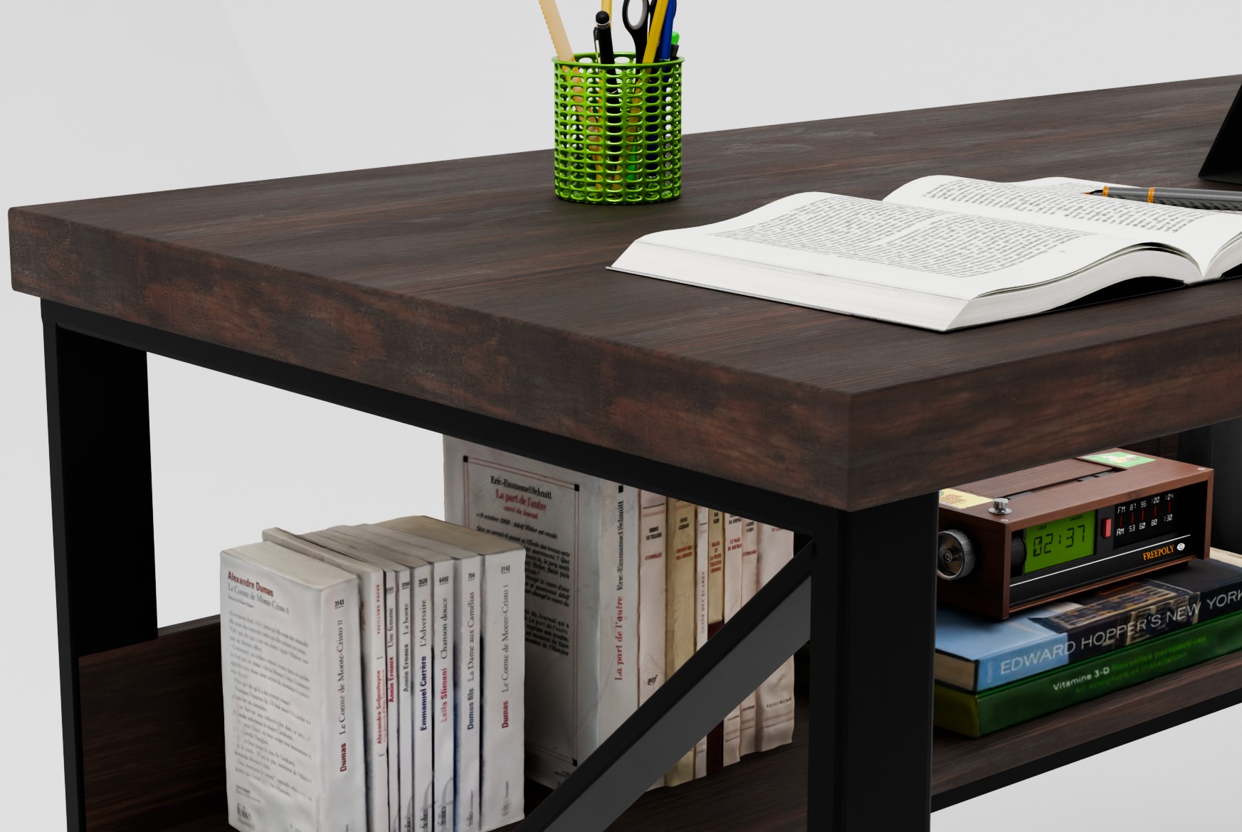 Modern Work Desk with Shelf 3D model_3