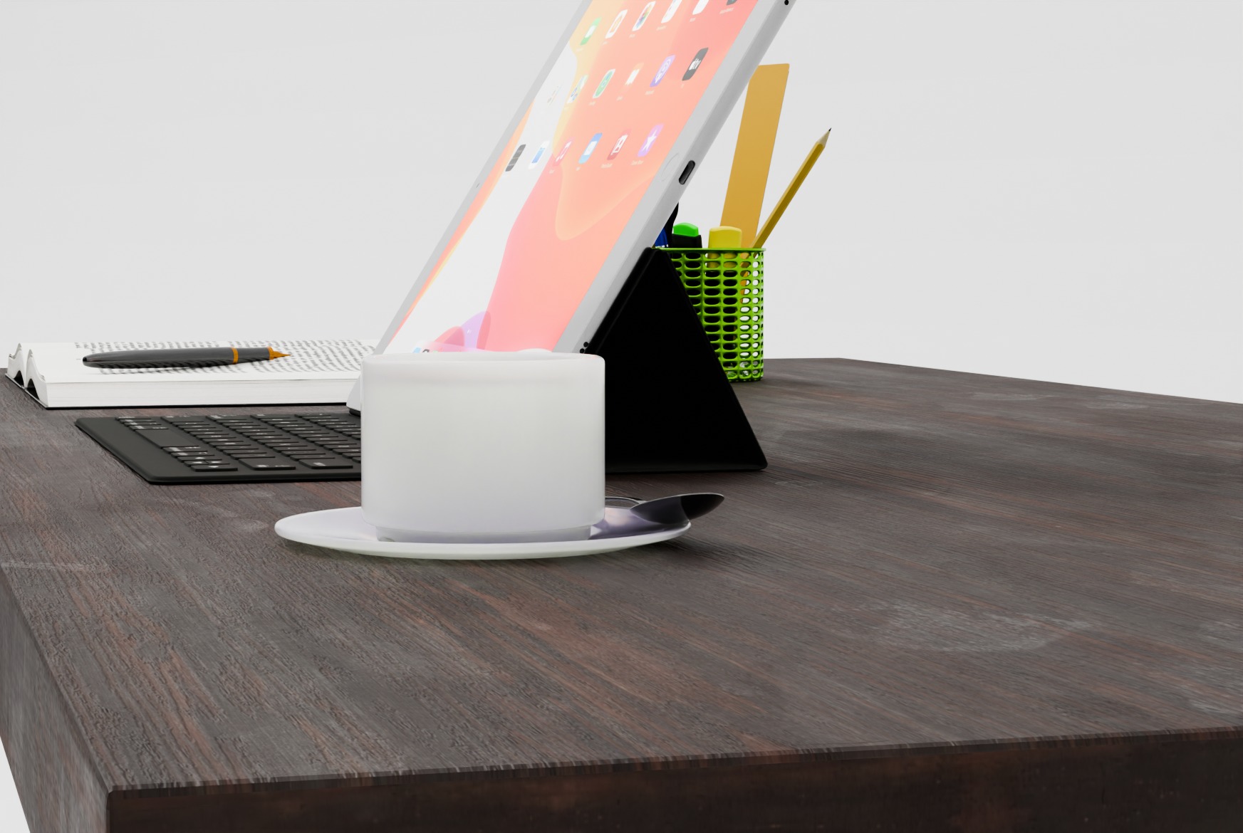 Modern Work Desk with Shelf 3D model_5