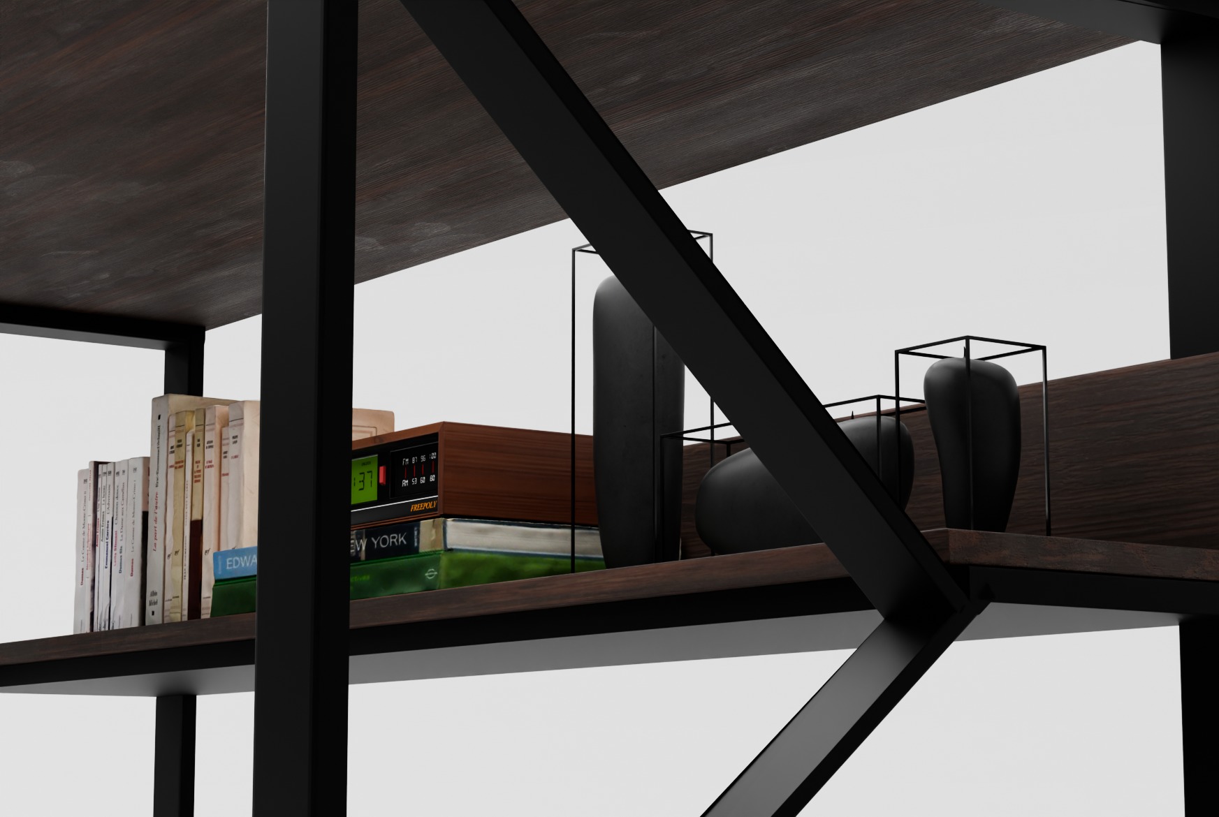 Modern Work Desk with Shelf 3D model_4