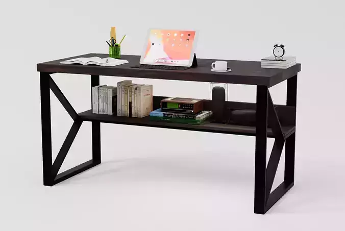 Modern Work Desk with Shelf 3D model