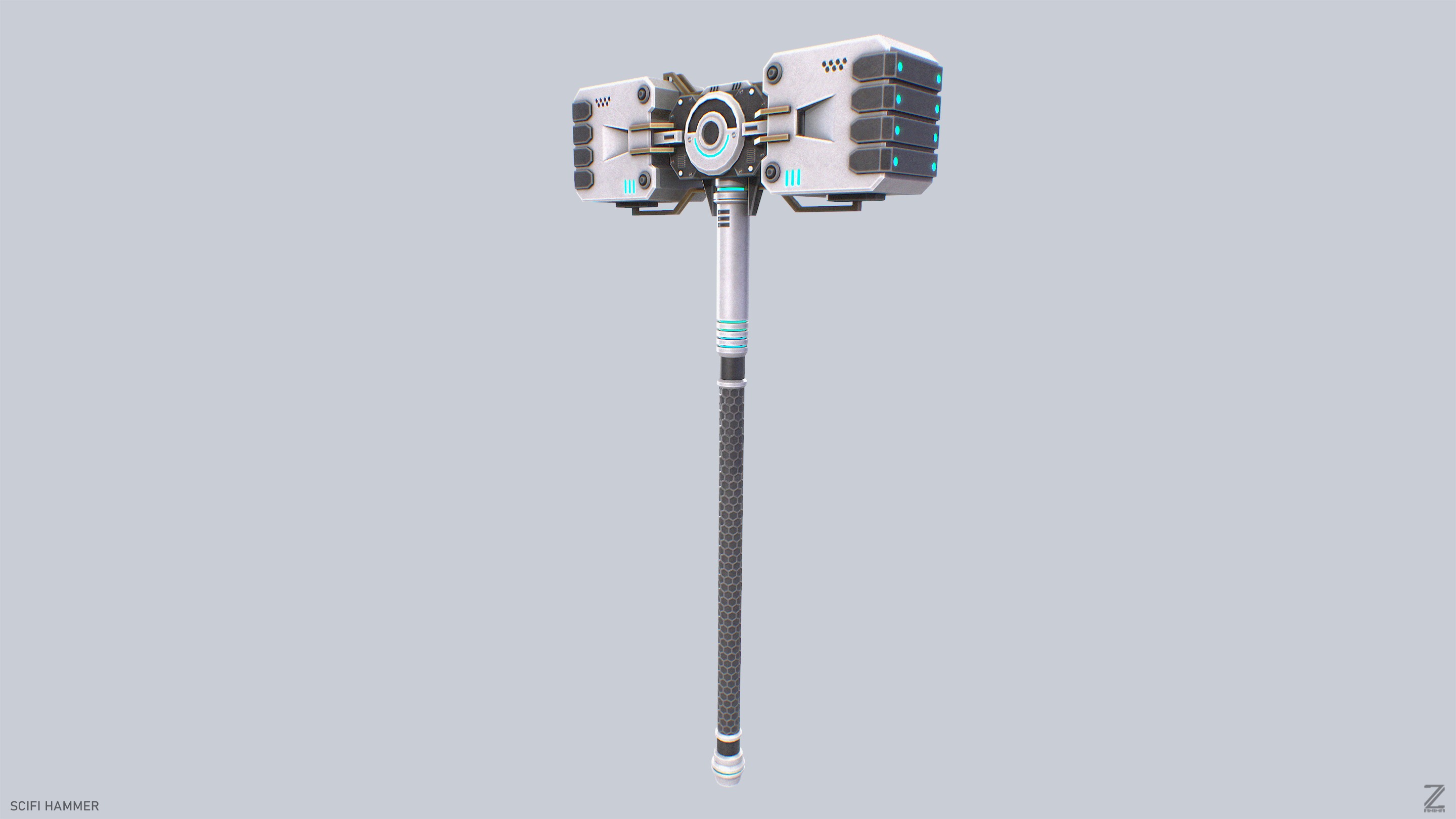 Scifi hammer Low-poly 3D model_5