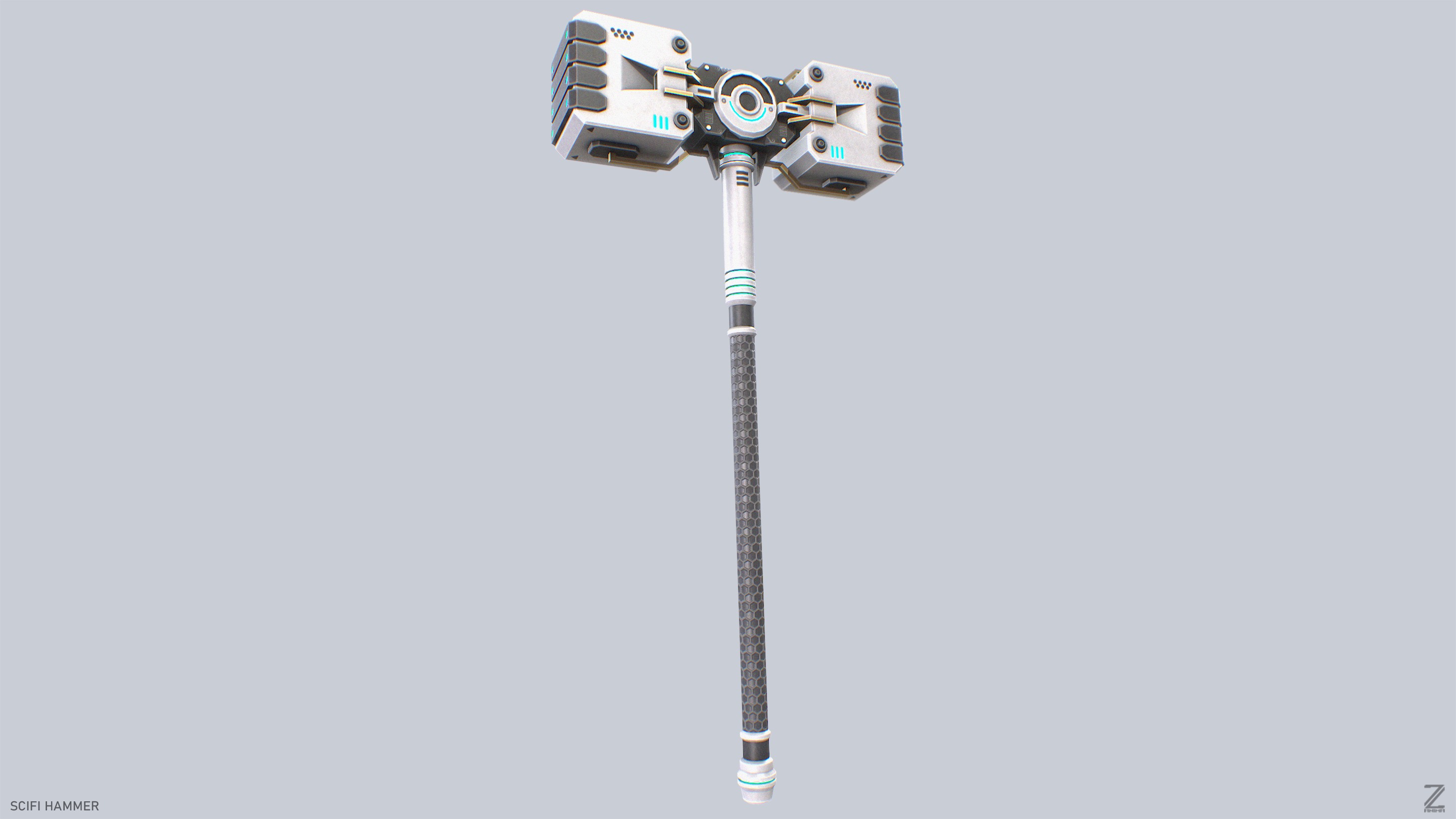 Scifi hammer Low-poly 3D model_6