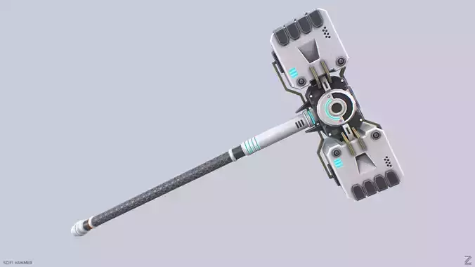 Scifi hammer Low-poly 3D model