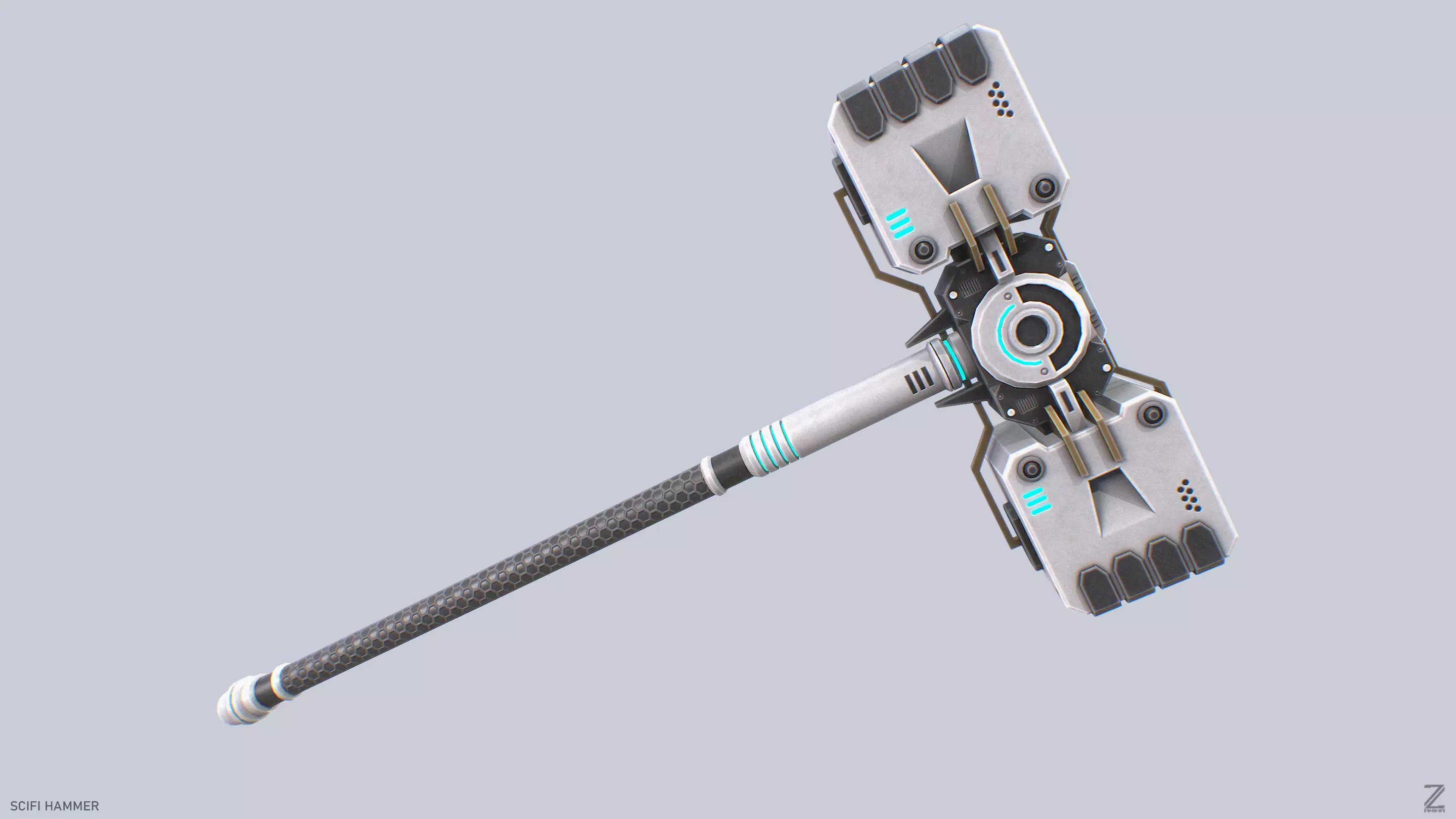 Scifi hammer Low-poly 3D model_0