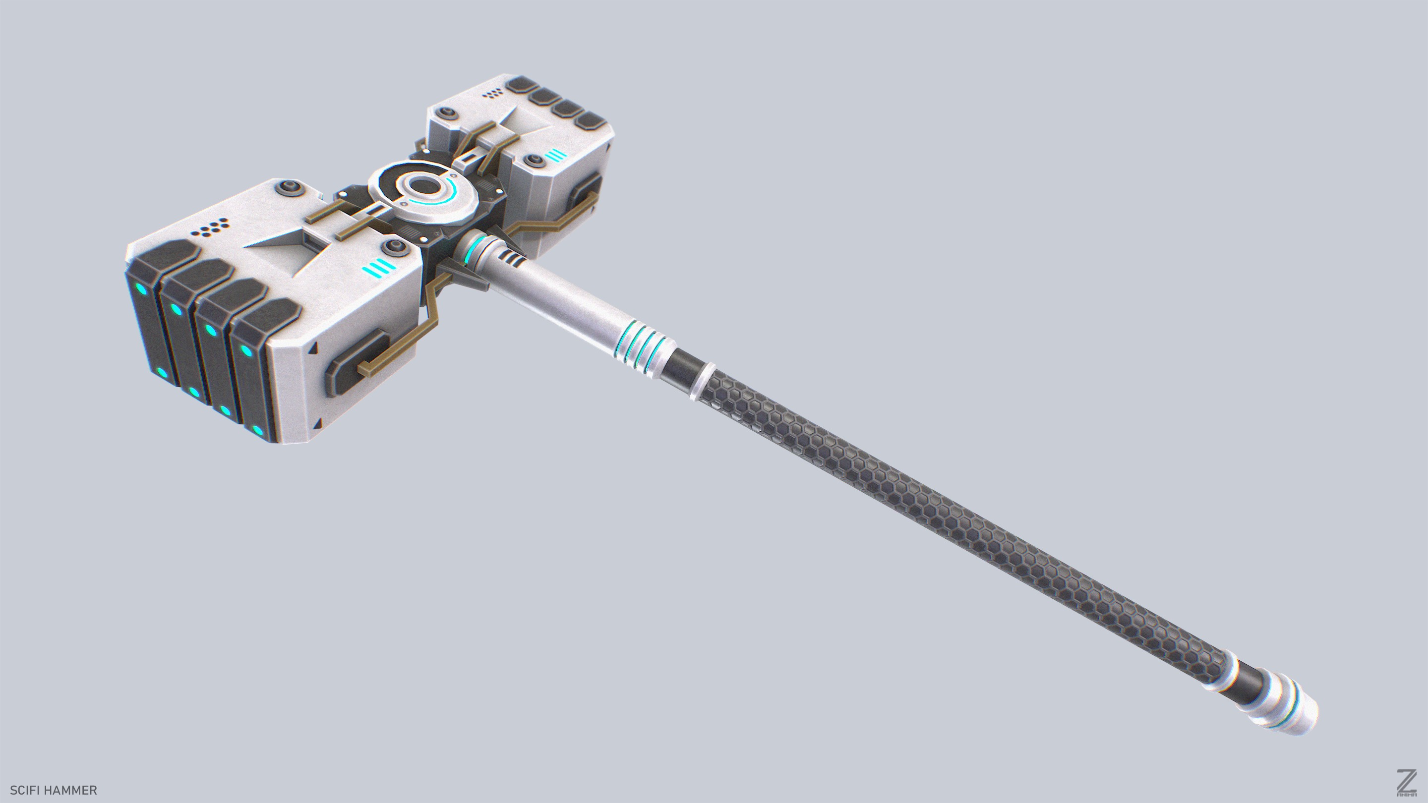 Scifi hammer Low-poly 3D model_2