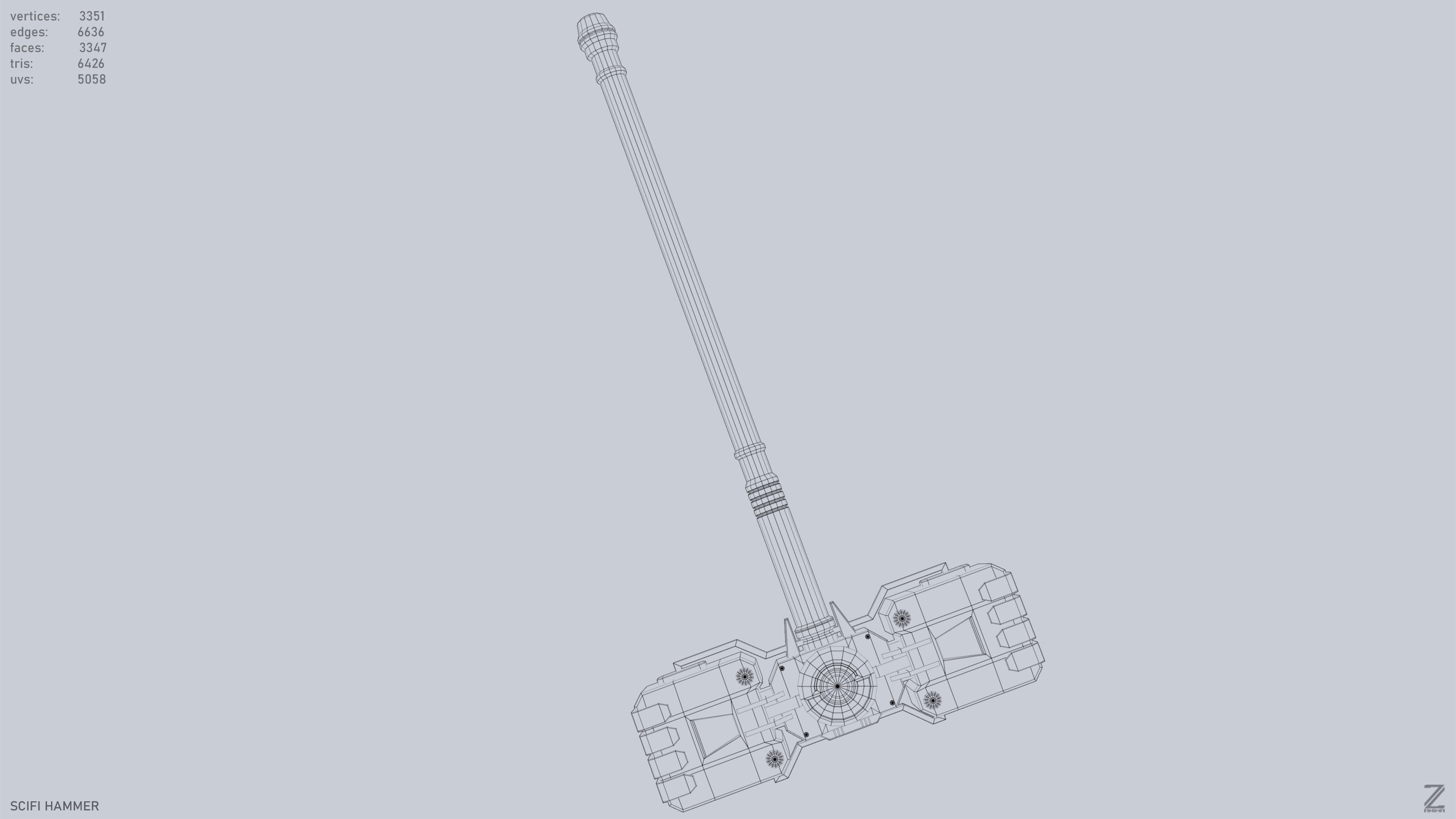 Scifi hammer Low-poly 3D model_13