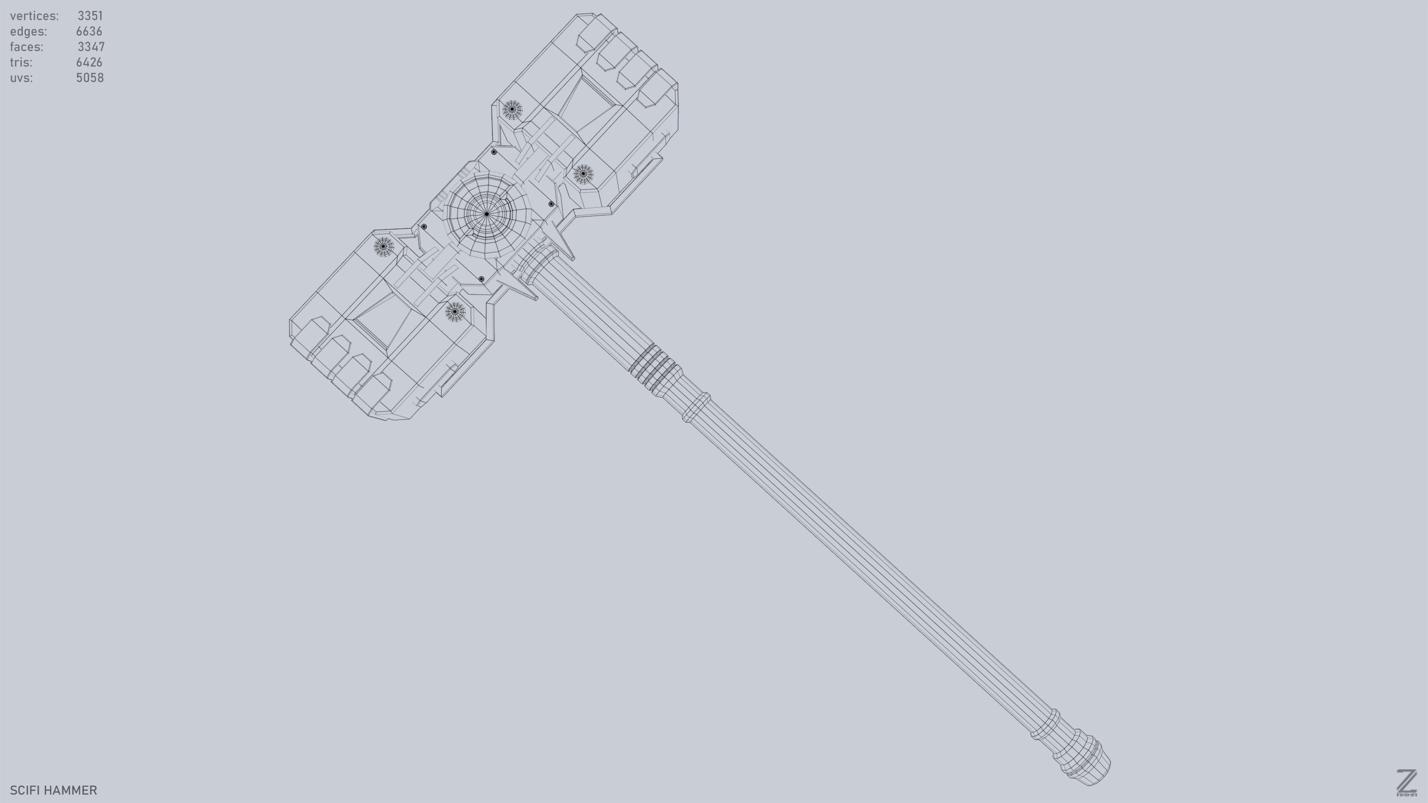 Scifi hammer Low-poly 3D model_10