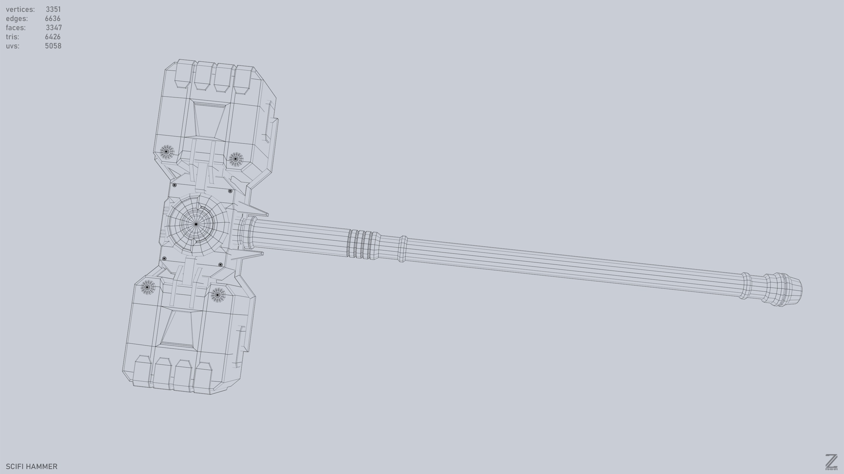 Scifi hammer Low-poly 3D model_11