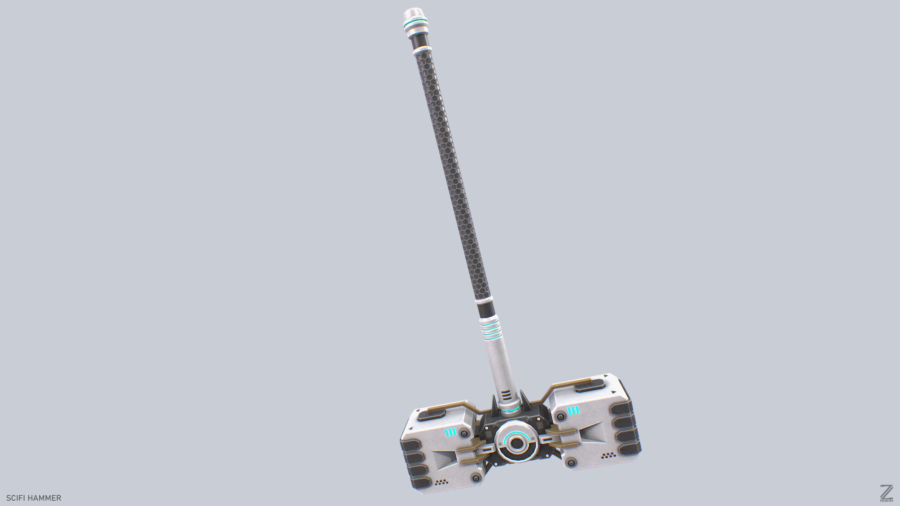 Scifi hammer Low-poly 3D model_7