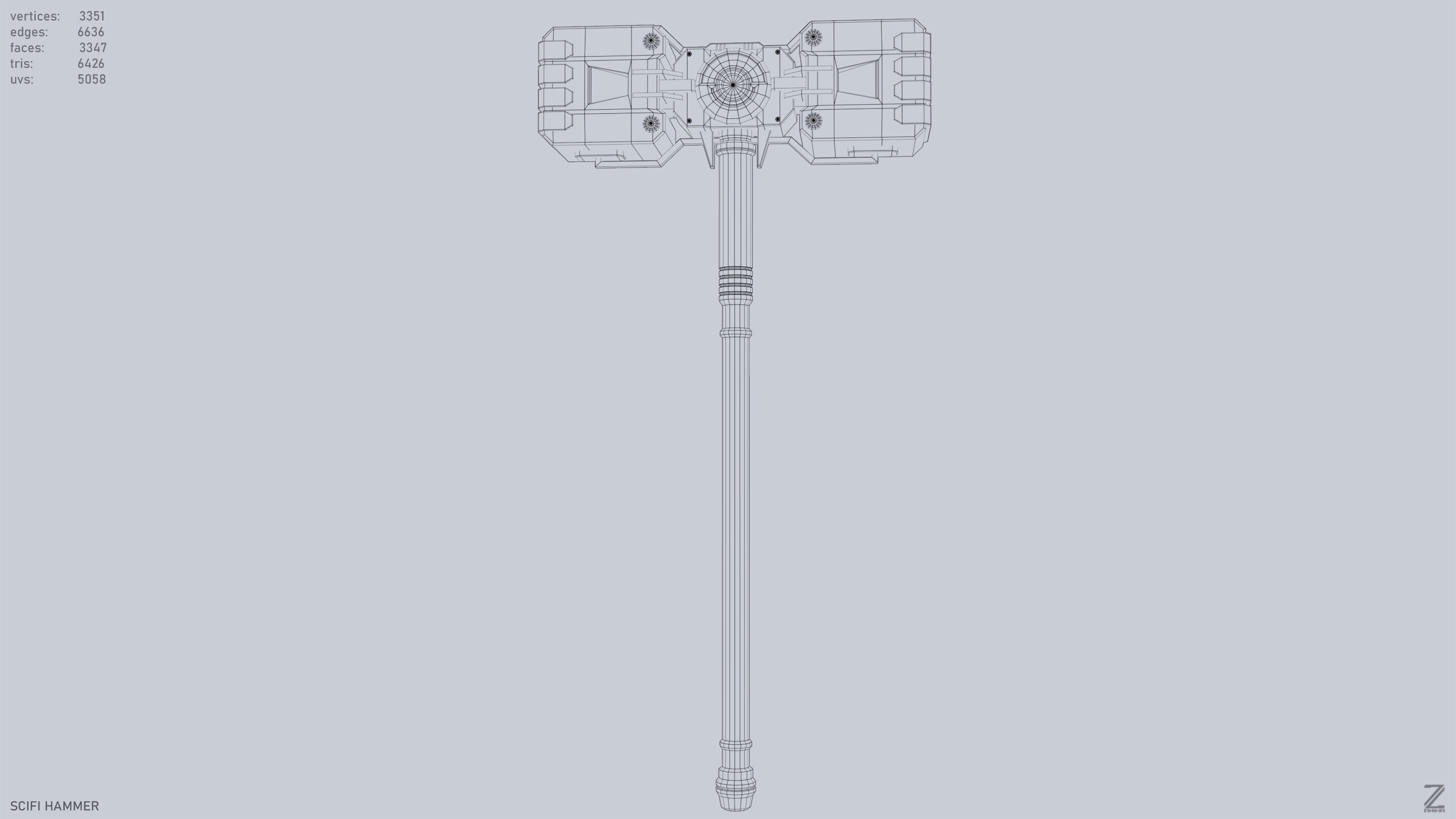 Scifi hammer Low-poly 3D model_9