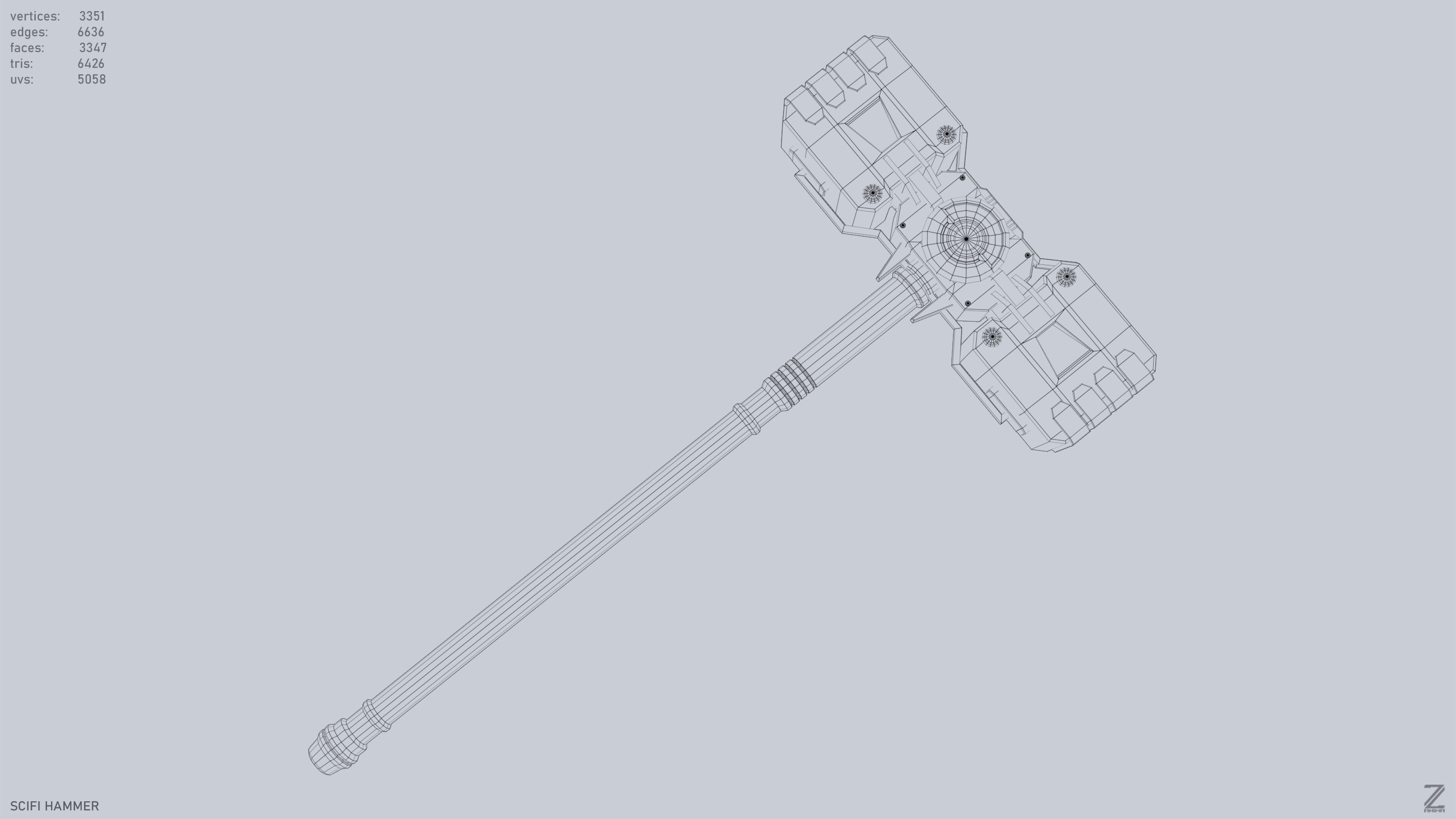 Scifi hammer Low-poly 3D model_12