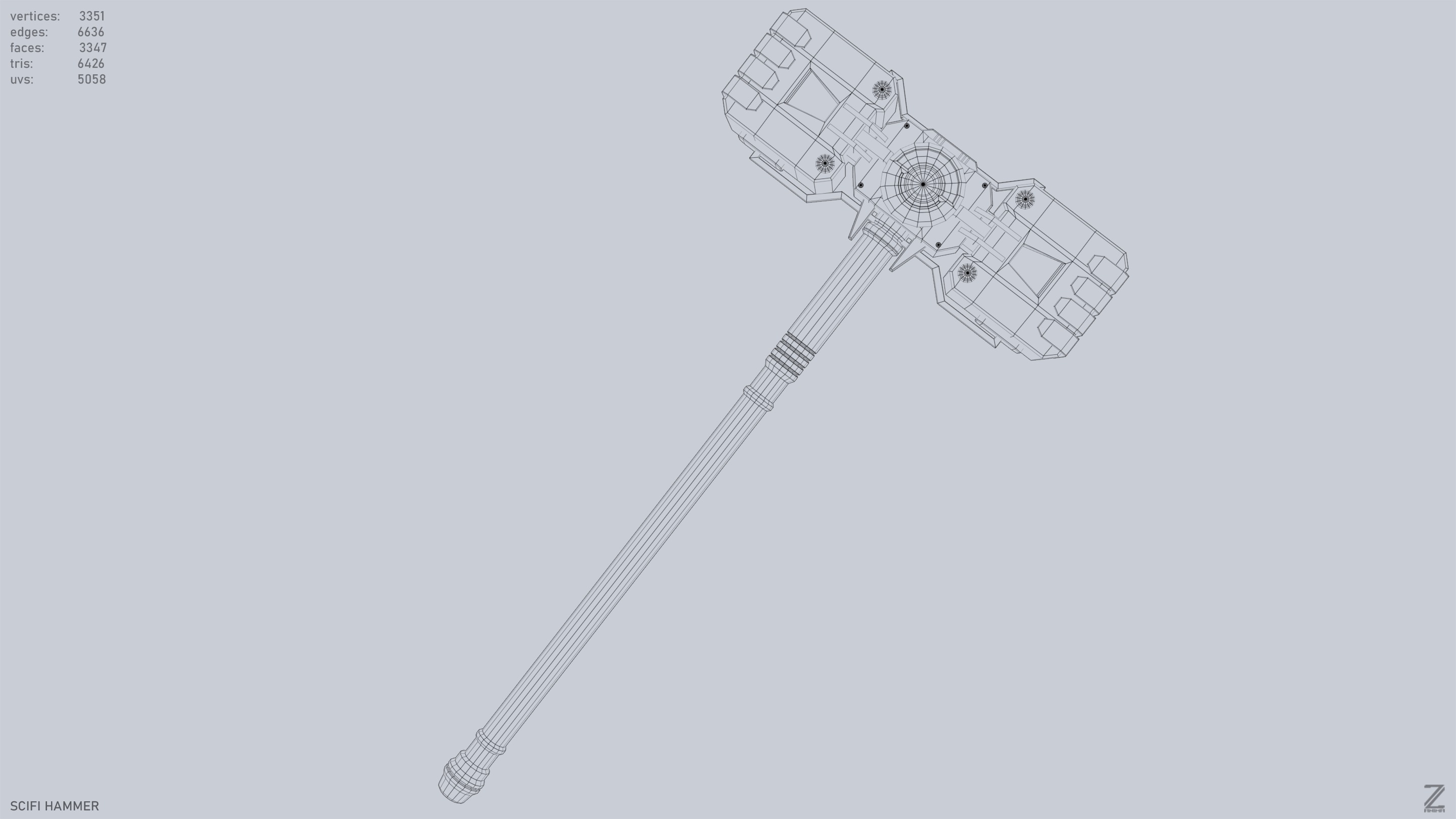 Scifi hammer Low-poly 3D model_15