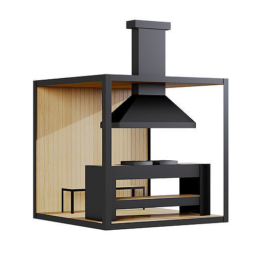Gazebo with barbecue 3D model