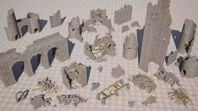 Ruined Castle Pack UNREAL ENGINE 5 Low-poly 3D model