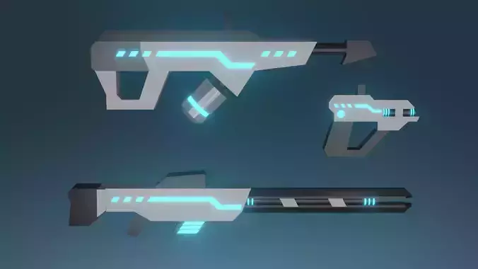 Low Poly Sci Fi Gun Weapon Set