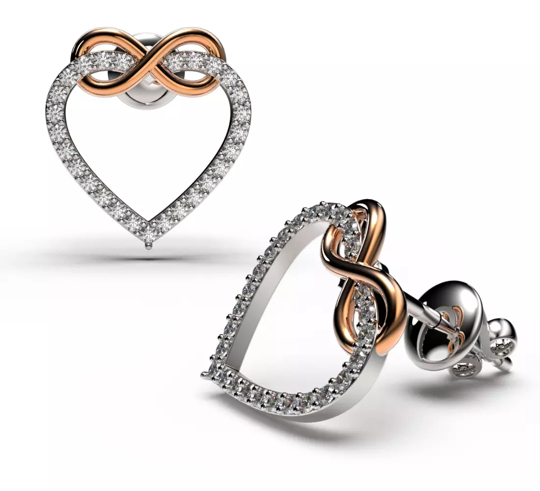HEART INFINITY Stud EARRINGS LOVE SIGN - Diamonds Valentines Day 3D print model