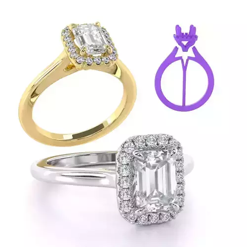 Emerald Cut Halo Engagement Ring