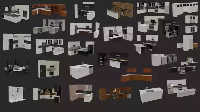 kitchen room collection 3d model blender interior design