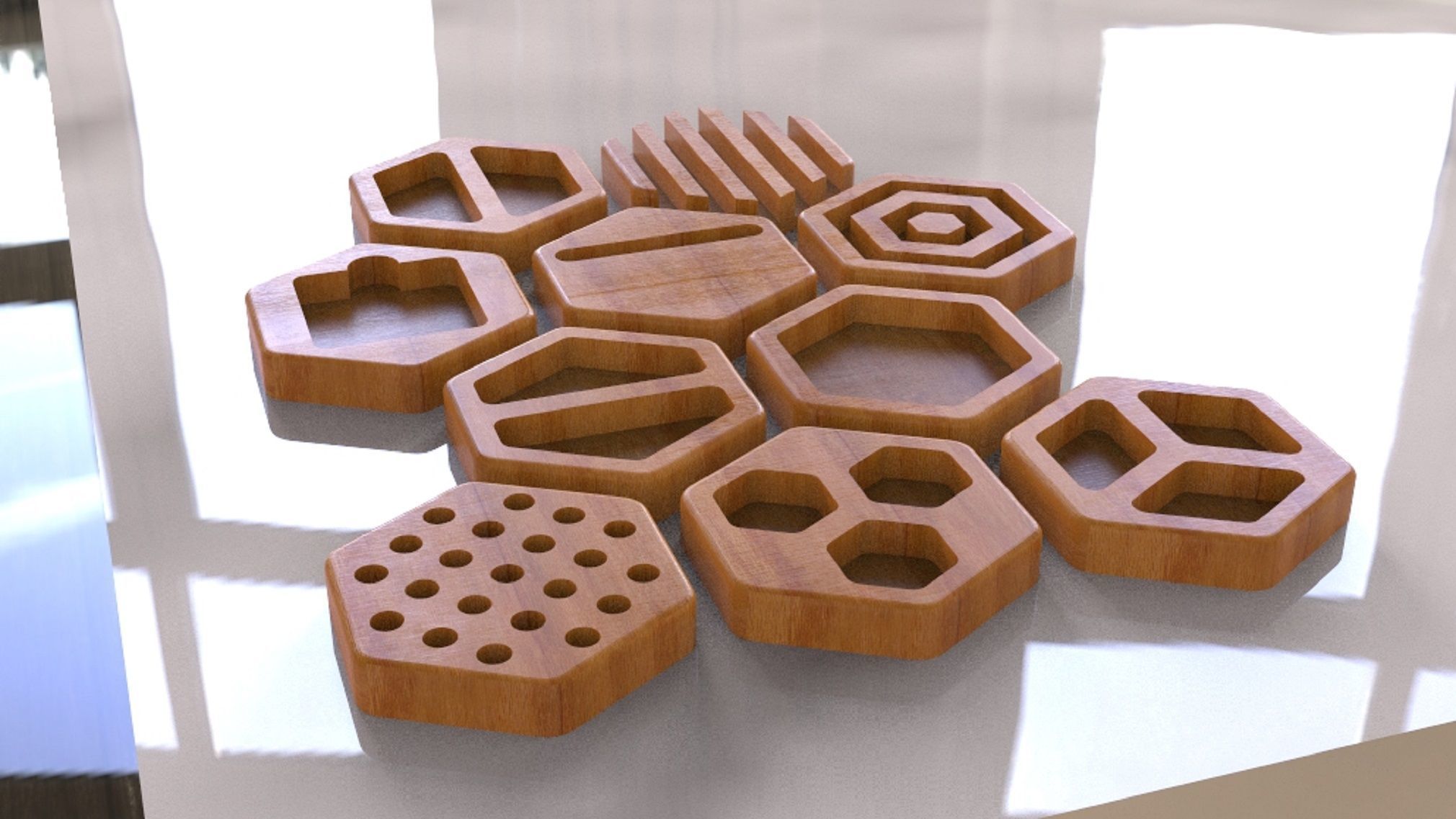 DESK ORGANIZER SET HECTAGONAL 3D model_7