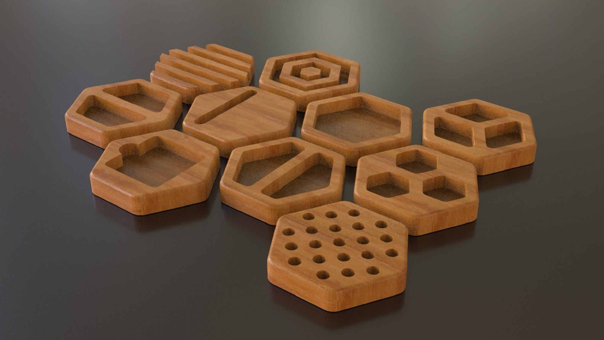 DESK ORGANIZER SET HECTAGONAL 3D model_10