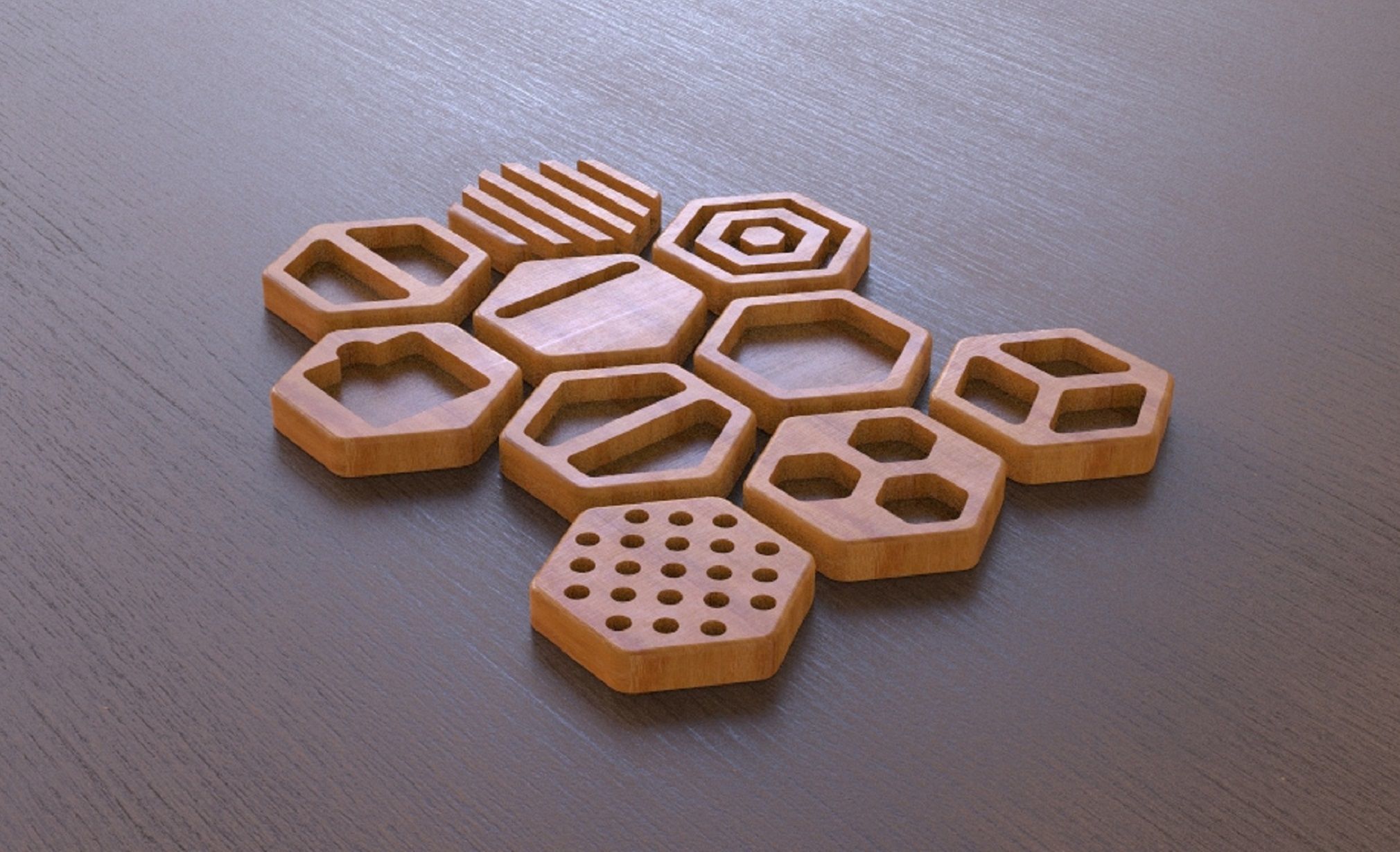 DESK ORGANIZER SET HECTAGONAL 3D model_3