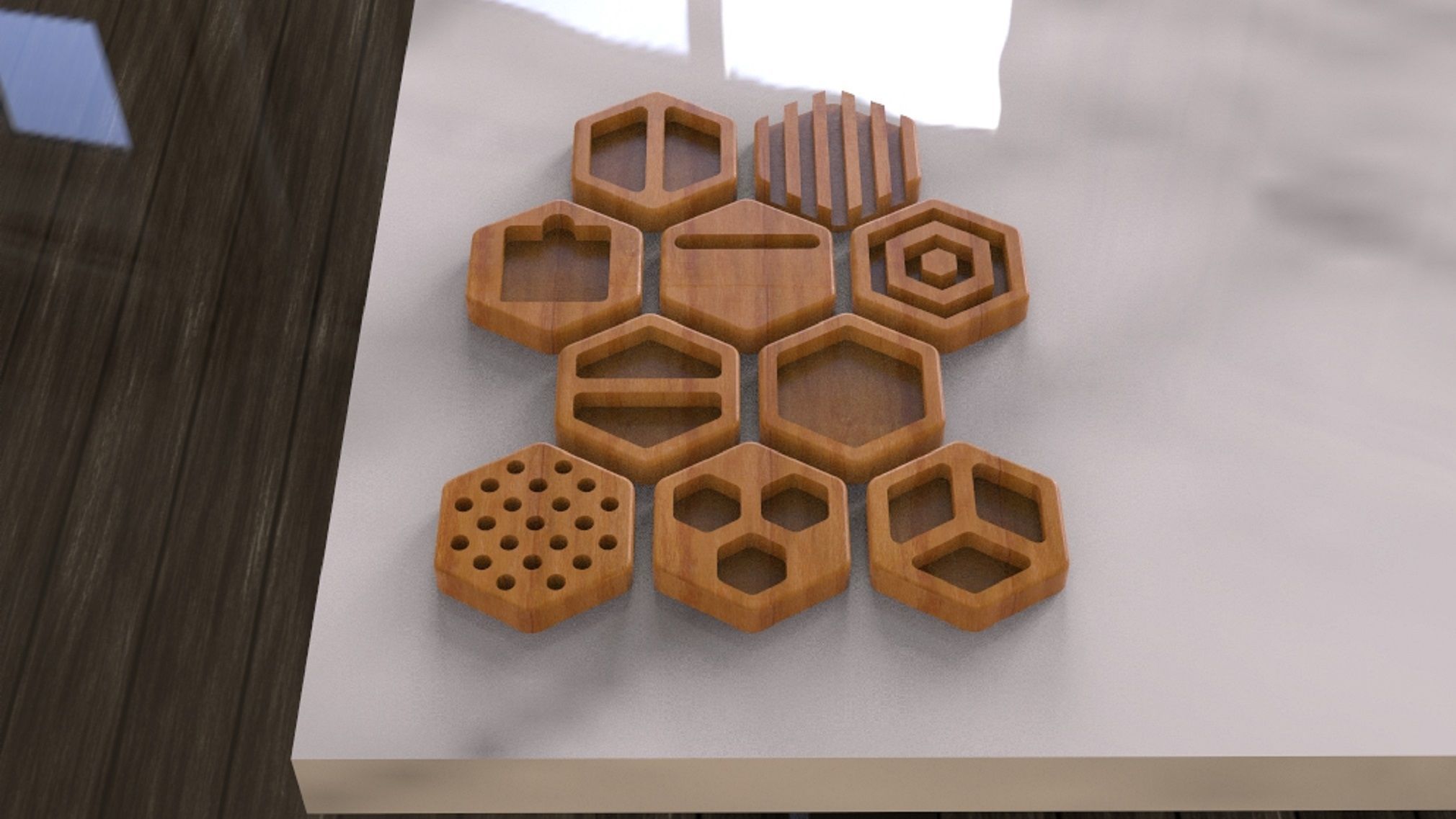 DESK ORGANIZER SET HECTAGONAL 3D model_6