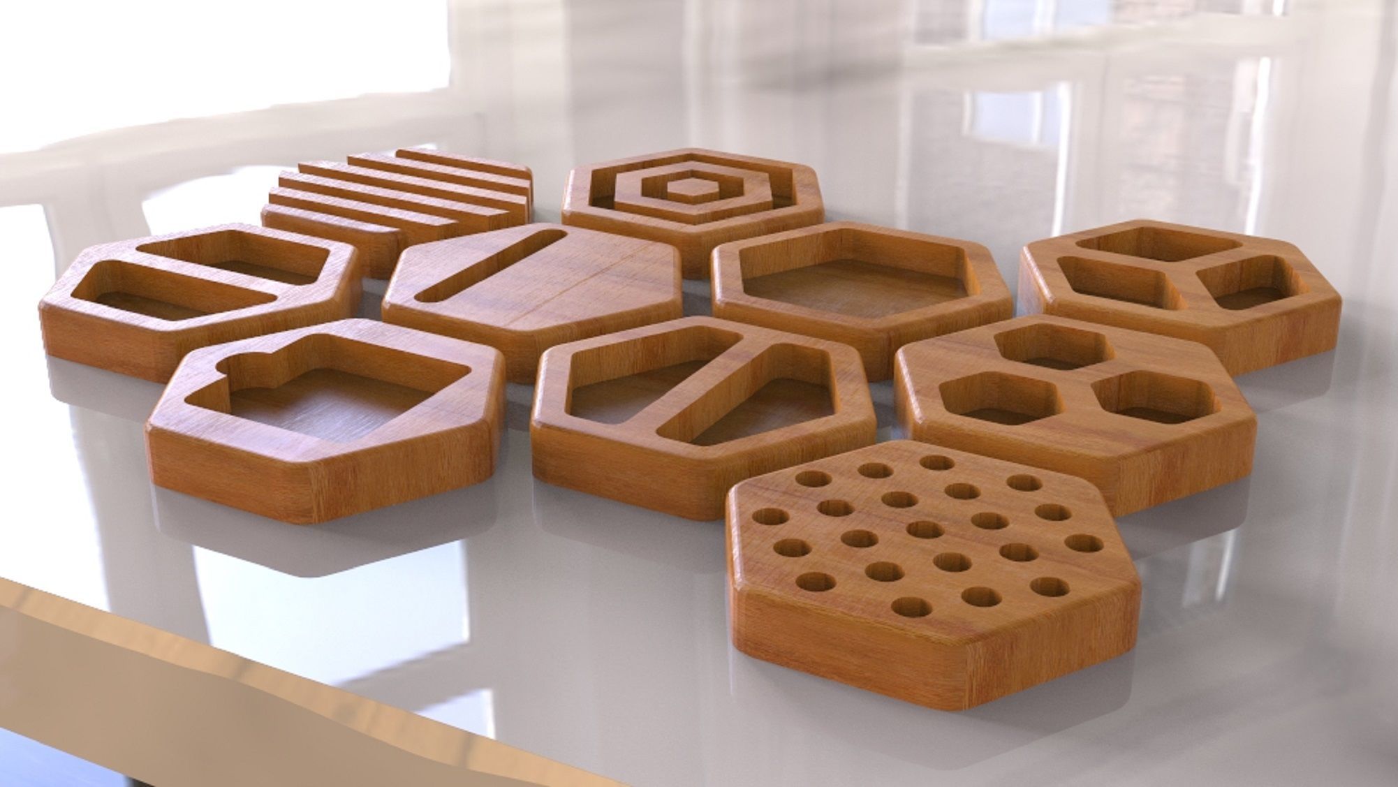 DESK ORGANIZER SET HECTAGONAL 3D model_8