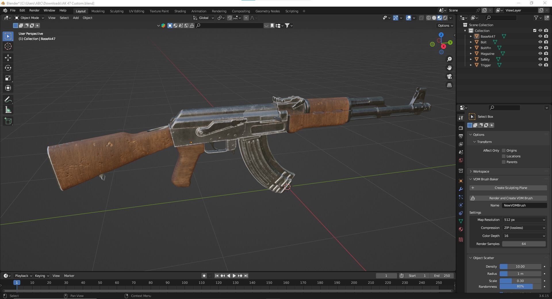 Ak 47 Low Poly  Low-poly 3D model_35