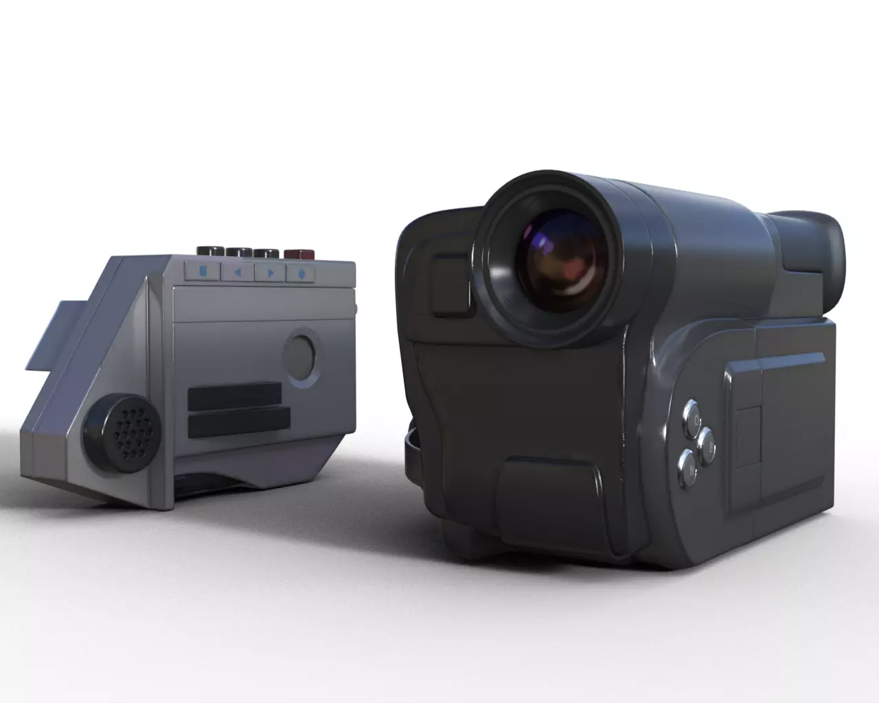 Camcorder And Voice Recorder  Low-poly 3D model_0