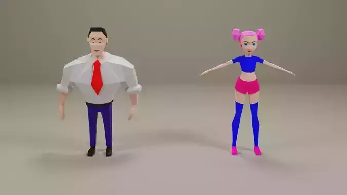 Strong-Man and Impressive-Girl Low-Poly characters 3D model