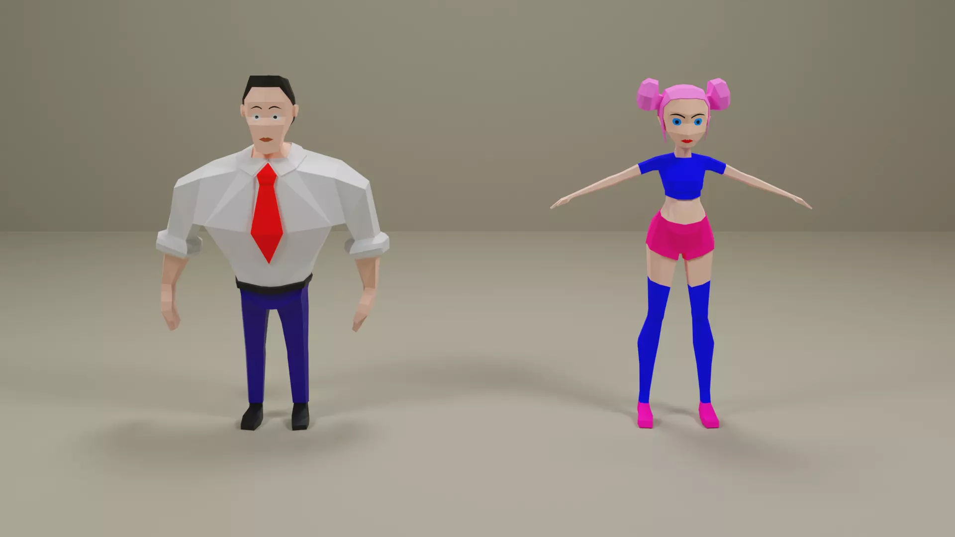 Strong-Man and Impressive-Girl Low-Poly characters 3D model 3D model_0