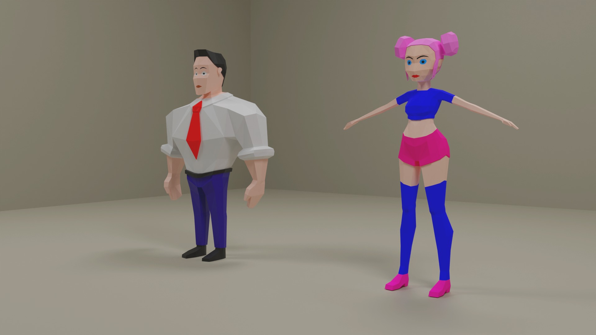 Strong-Man and Impressive-Girl Low-Poly characters 3D model 3D model_1