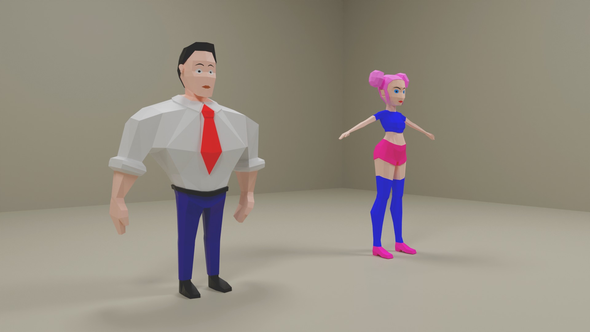 Strong-Man and Impressive-Girl Low-Poly characters 3D model 3D model_2