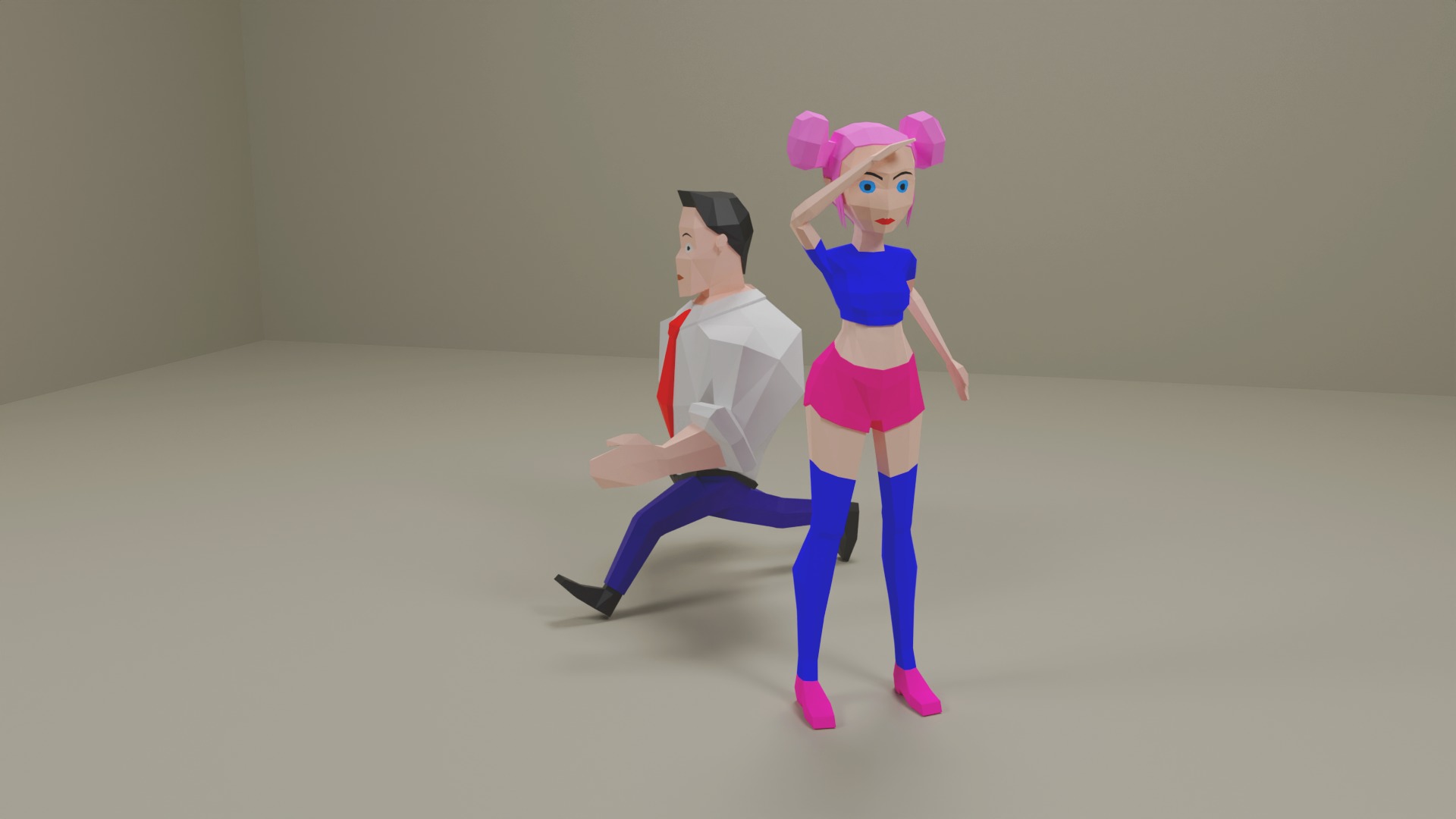 Strong-Man and Impressive-Girl Low-Poly characters 3D model 3D model_4