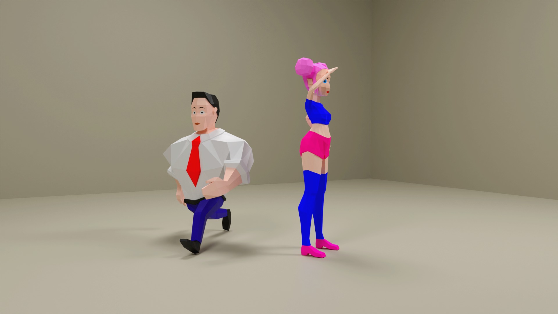 Strong-Man and Impressive-Girl Low-Poly characters 3D model 3D model_3