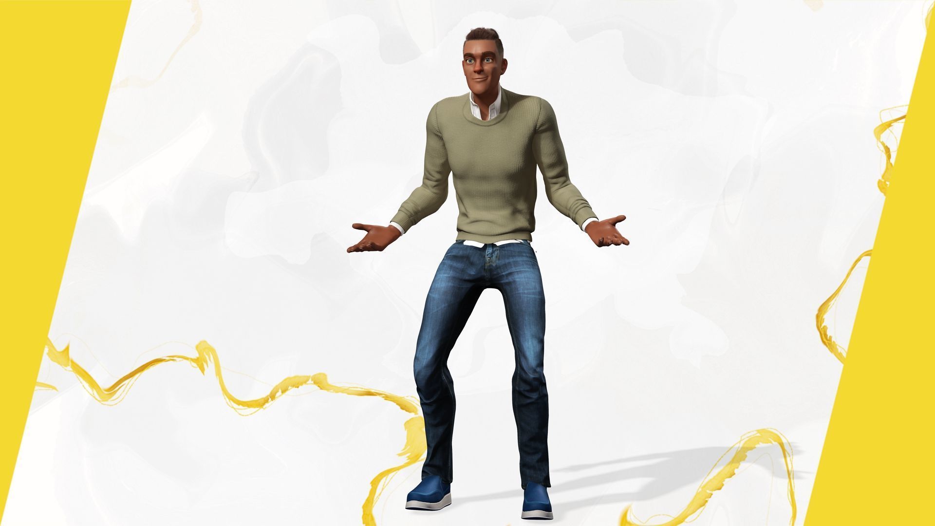 Cartoon Casual Man in Jeans and Sweater HQ Low-poly 3D model_13