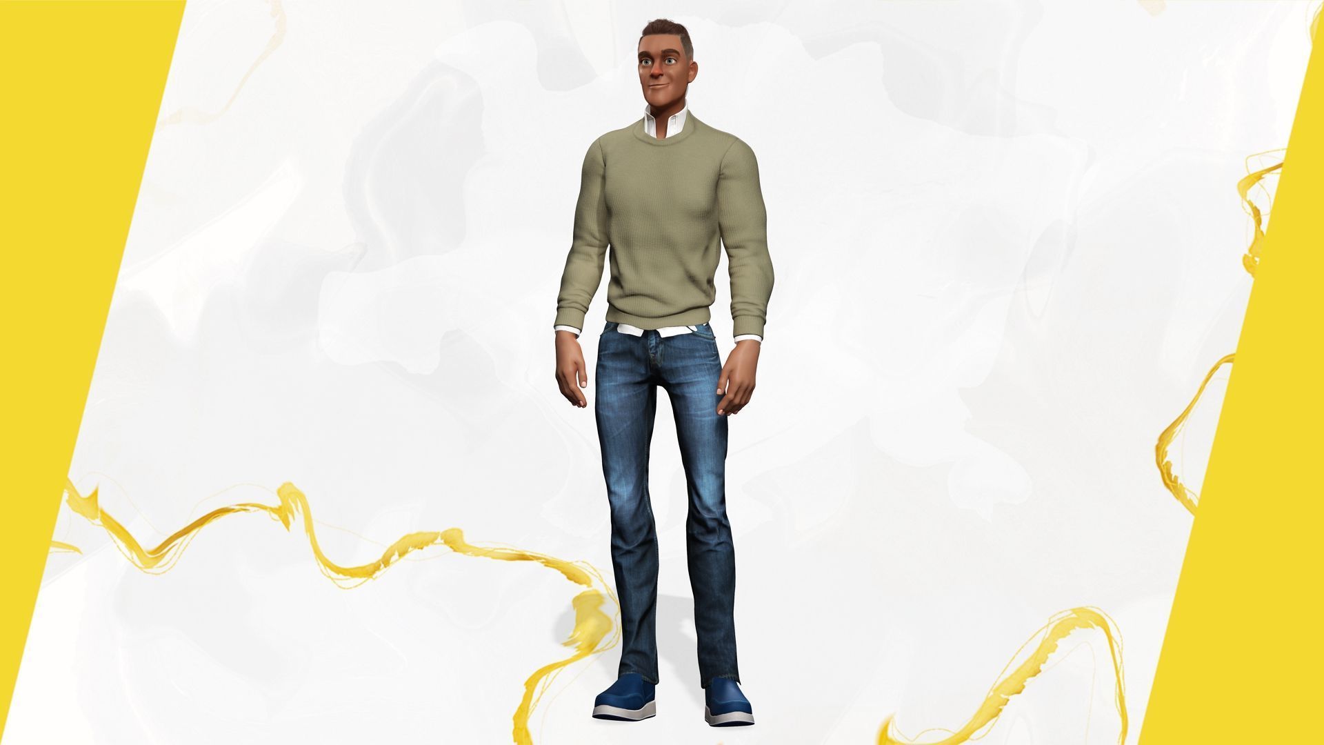 Cartoon Casual Man in Jeans and Sweater HQ Low-poly 3D model_11