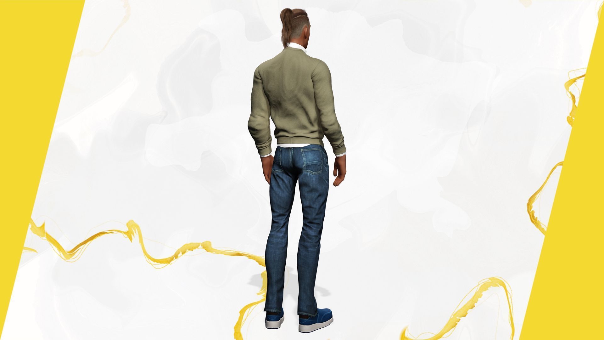 Cartoon Casual Man in Jeans and Sweater HQ Low-poly 3D model_16