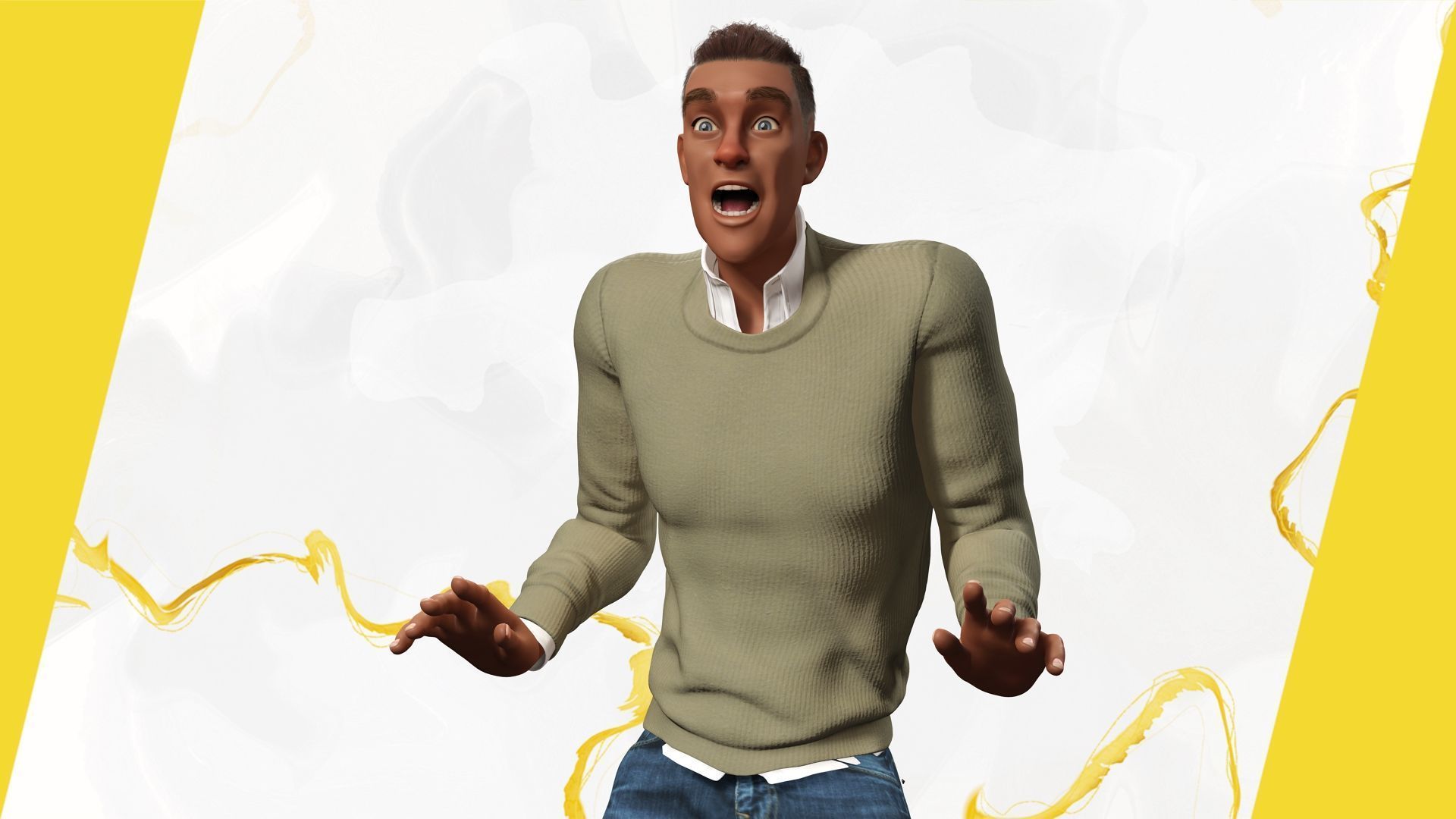 Cartoon Casual Man in Jeans and Sweater HQ Low-poly 3D model_7