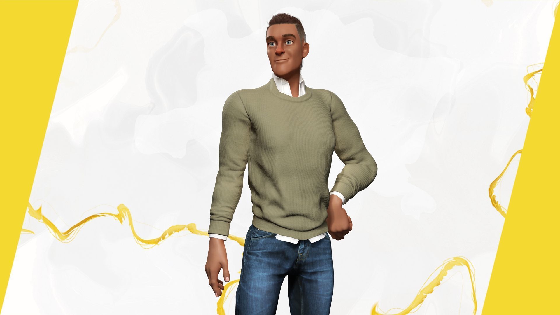 Cartoon Casual Man in Jeans and Sweater HQ Low-poly 3D model_14