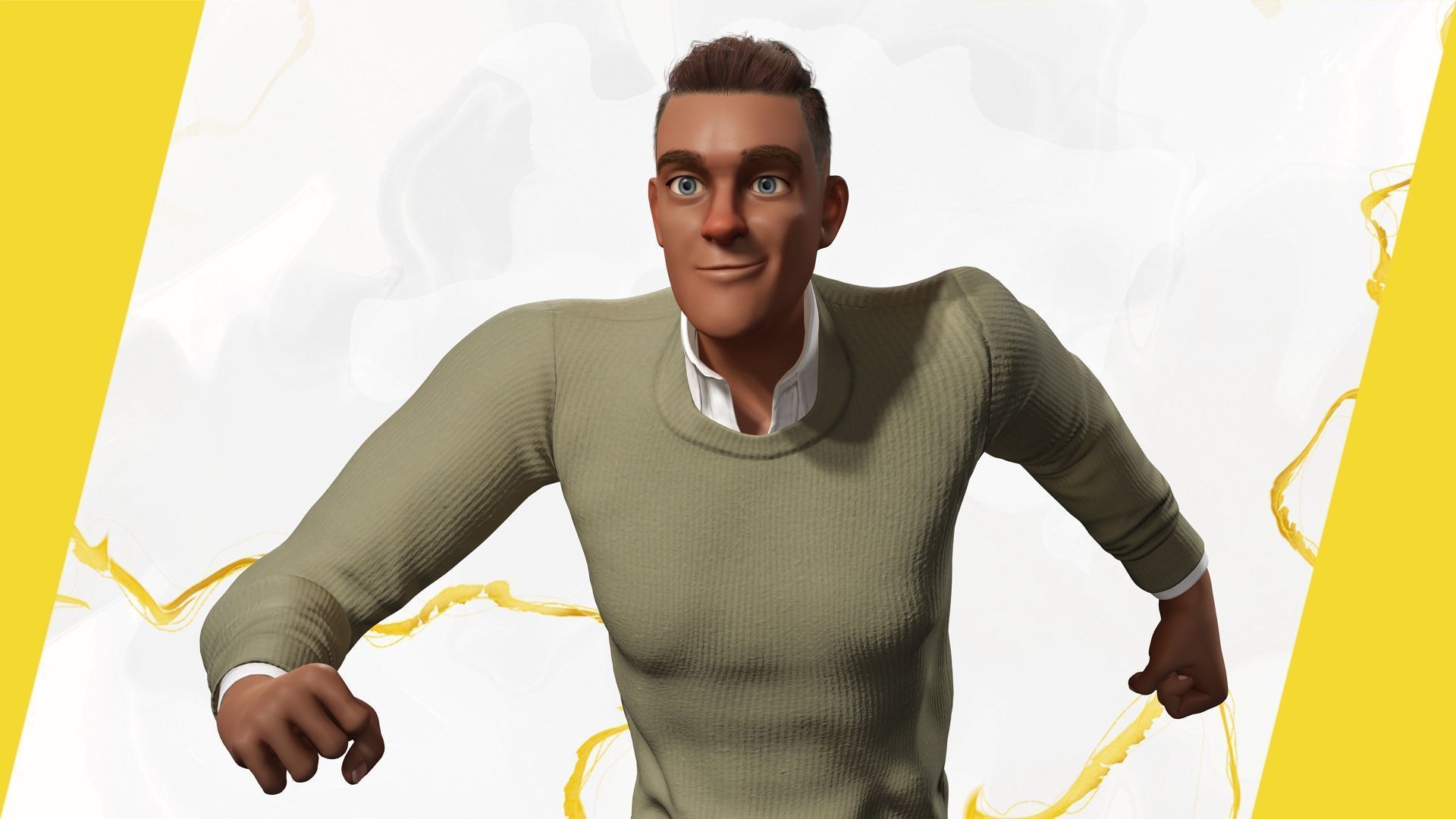 Cartoon Casual Man in Jeans and Sweater HQ Low-poly 3D model_8