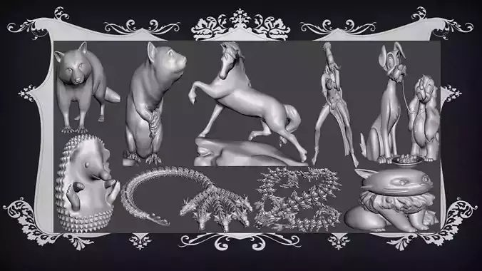 Animal Pack 07 3D Printable STL Jungle Farm Zoo Sea 