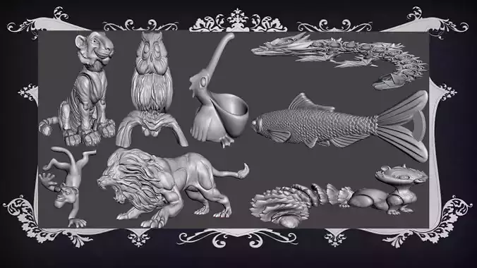 Animal Pack 09 3D Printable STL Jungle Farm Zoo Sea