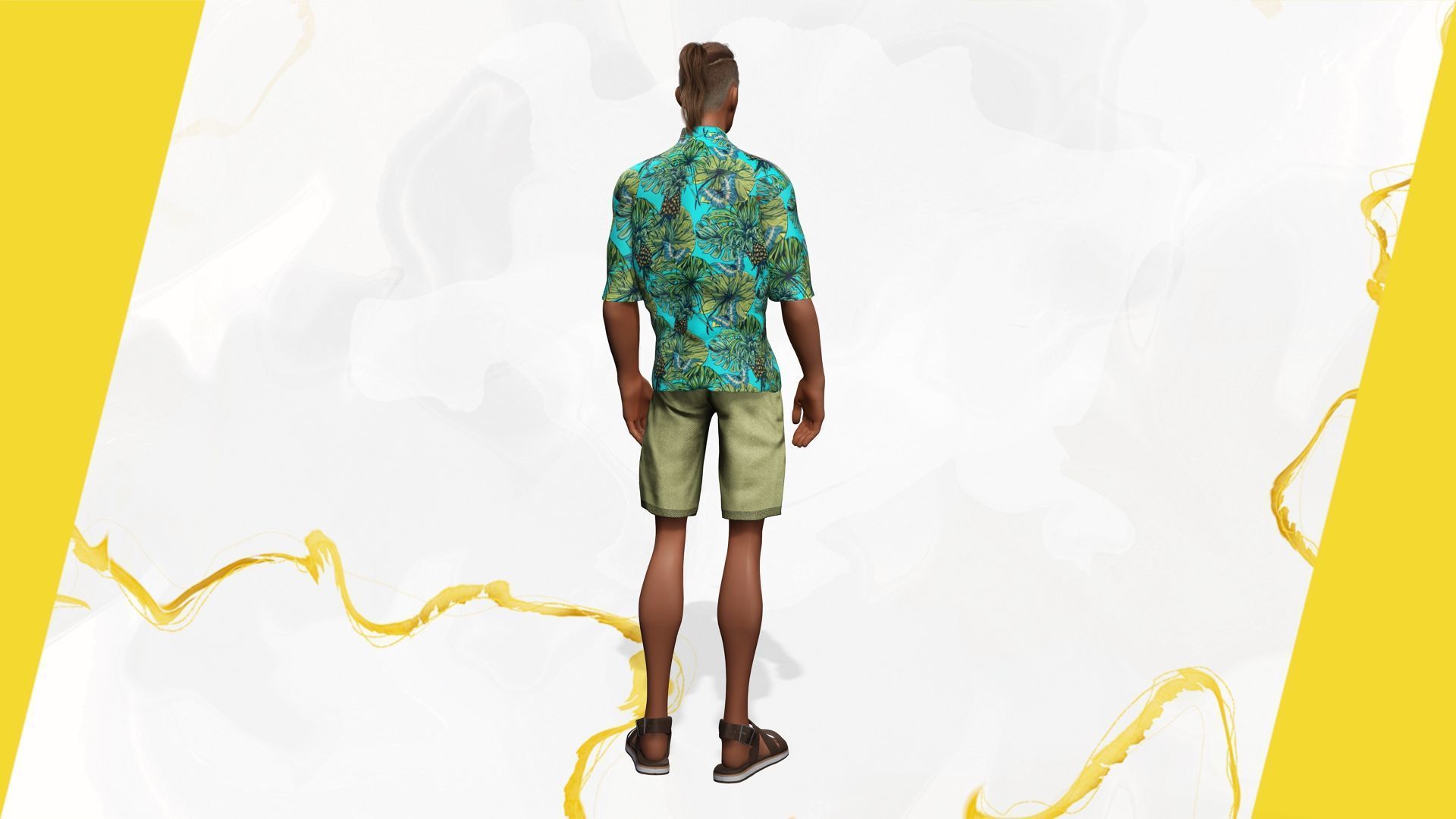 Cartoon Man in Tropical Shirt and Sandals Low-poly 3D model_16