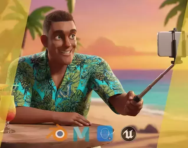 Cartoon Man in Tropical Shirt and Sandals Low-poly 3D model Cartoon Man in Tropical Shirt and Sandals Low-poly 3D model