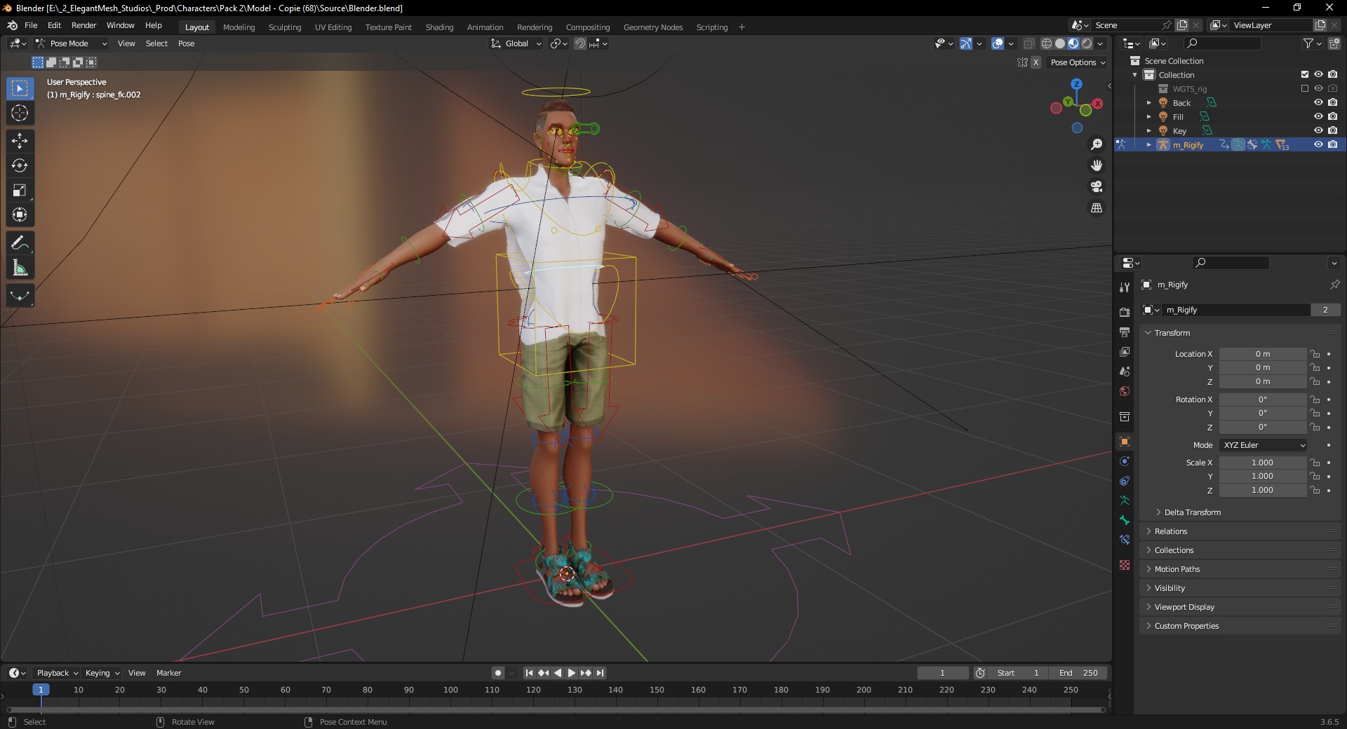 Cartoon Man in Tropical Shirt and Sandals Low-poly 3D model_19