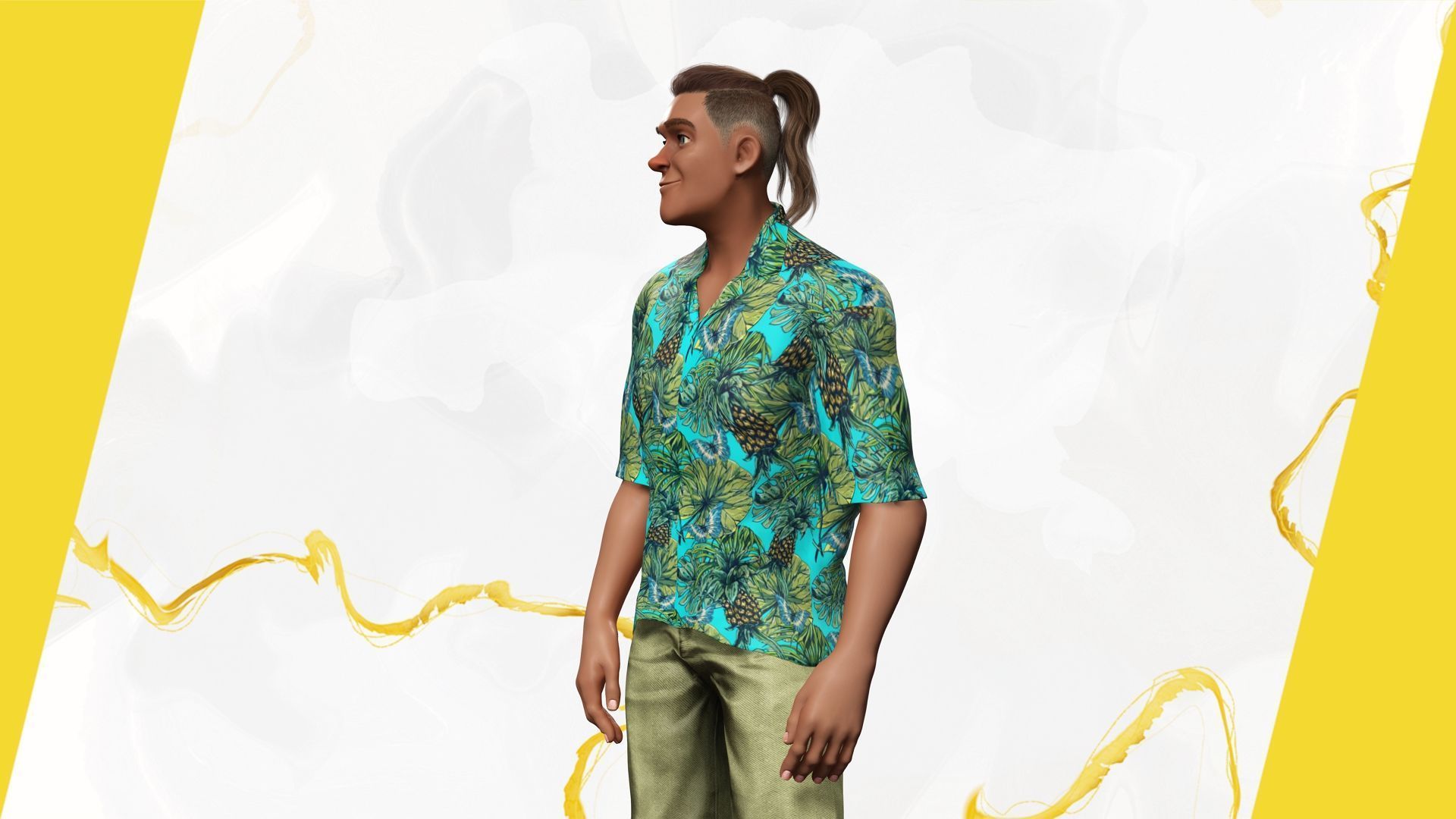 Cartoon Man in Tropical Shirt and Sandals Low-poly 3D model_12