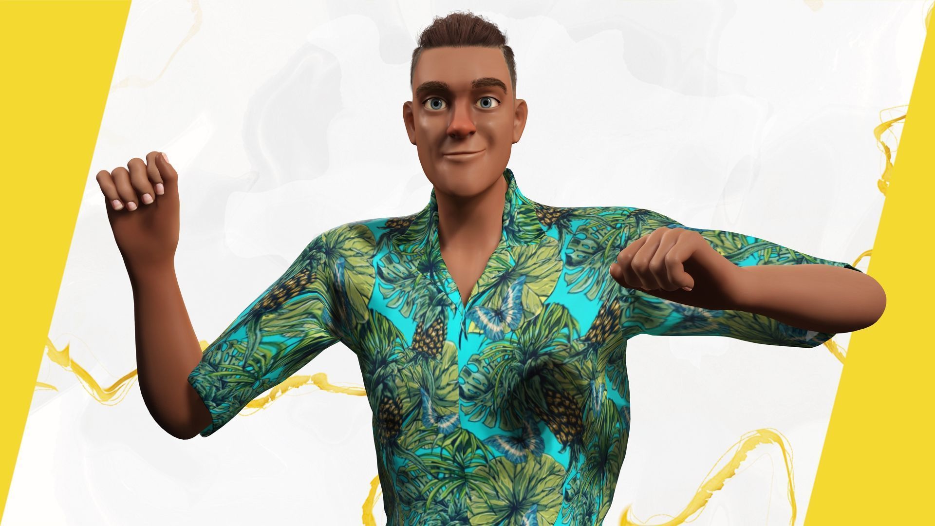 Cartoon Man in Tropical Shirt and Sandals Low-poly 3D model_15